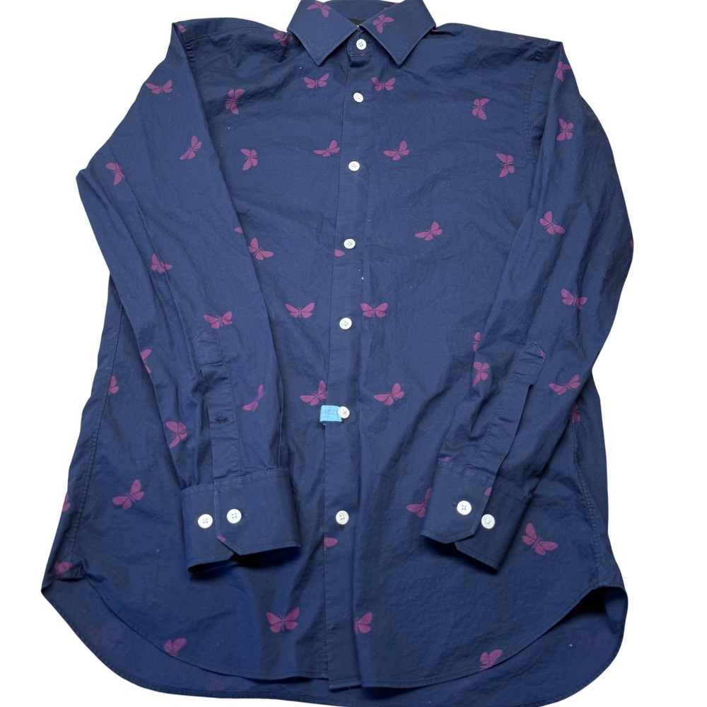 Bonobos Button Down Shirt Mens 15.5 34 Navy Blue Excellent Butterfly Slim Fit
